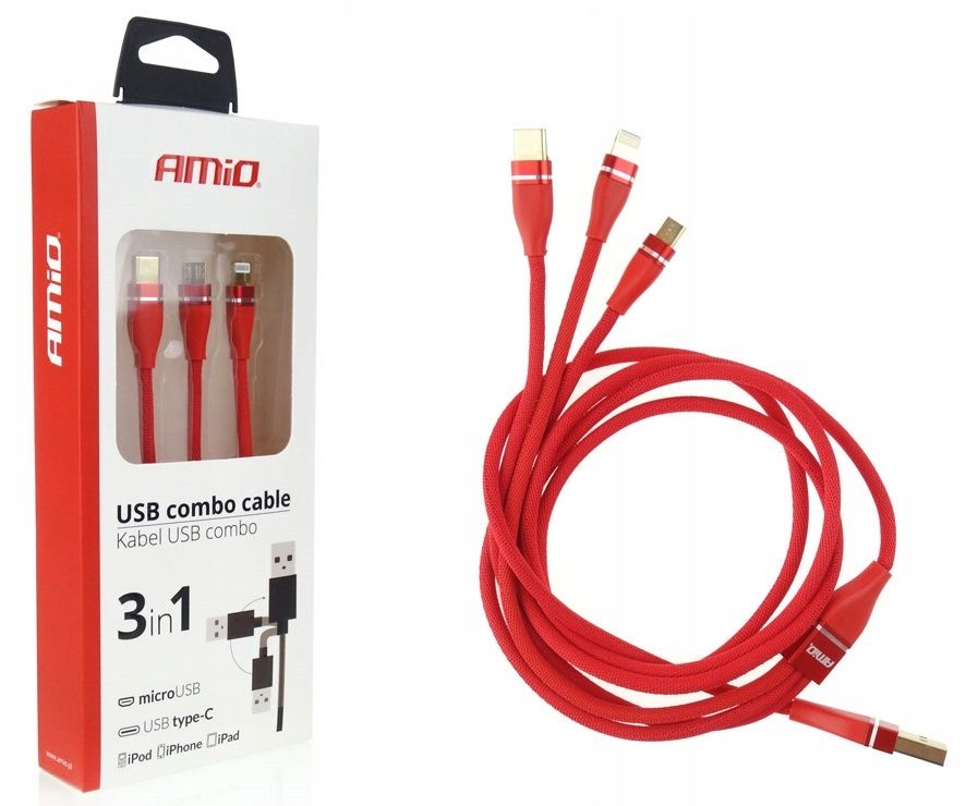 Kabel USB MULTI Multikabel do telefonu 3w1 Lightning / USB C / micro USB 120cm 3.1A UC-7