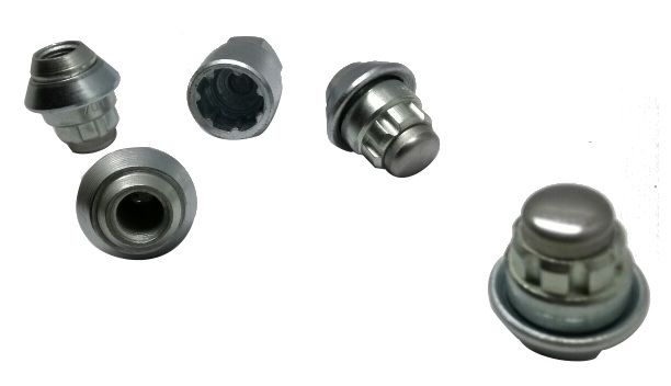 Zabezpieczenia kół na felgi FORD Aluminiowe Oryginalne, pierścień obrotowy stożkowy, nakrętki zabezpieczające M130, z130