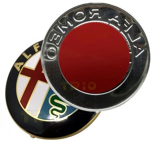 Emblemat zamiennik aluminiowy kolorowy do samochodu ALFA ROMEO na przód,na tył,na atrapę ,zamiennik oryginału  do Alfy Romeo 147, 147FL, 156FL, 159, 166, Mito,na karoserię aluminiowy tłoczony 74mm