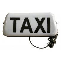 Lampa kogut do taksówki w kolorze białym na 12V mocowana na magnesy ,Szpakówka z czarnym napisem TAXI