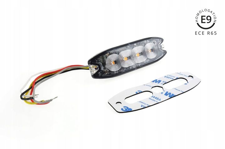 Lampa ostrzegawcza LED stroboskop błyskowa SLIM płaska 4x3W LED R65 R10 12/24V IP67